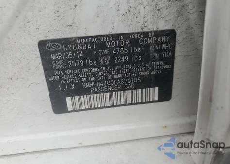 2014 Hyundai Azera Gls from USA, damaged, VIN KMHFH4JG3EA379188
